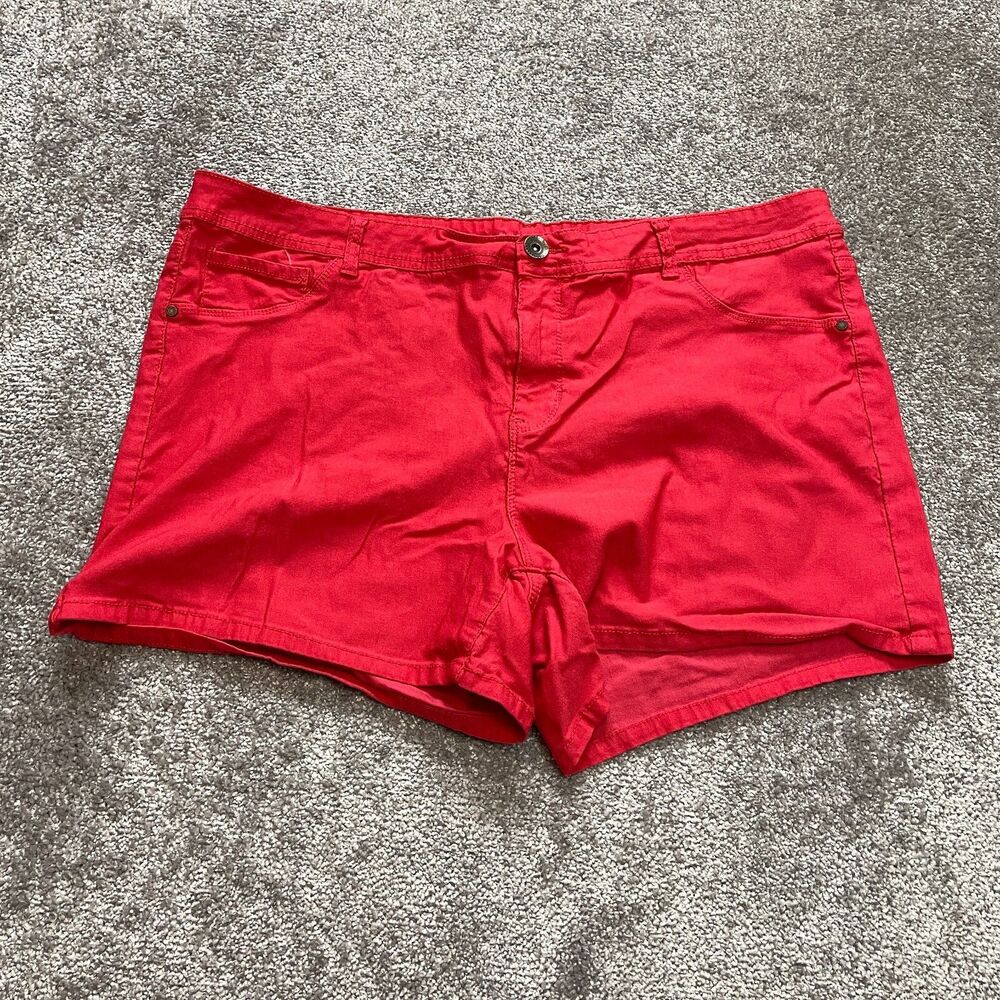 Elite Jeans Chino Shorts womens 22 Red Stretch Casual Button Pockets Ladies 4"